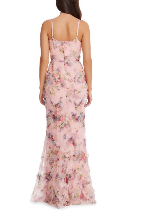 Dress The Population Giovanna Floral Ruffle Mermaid Gown In Blush Multi