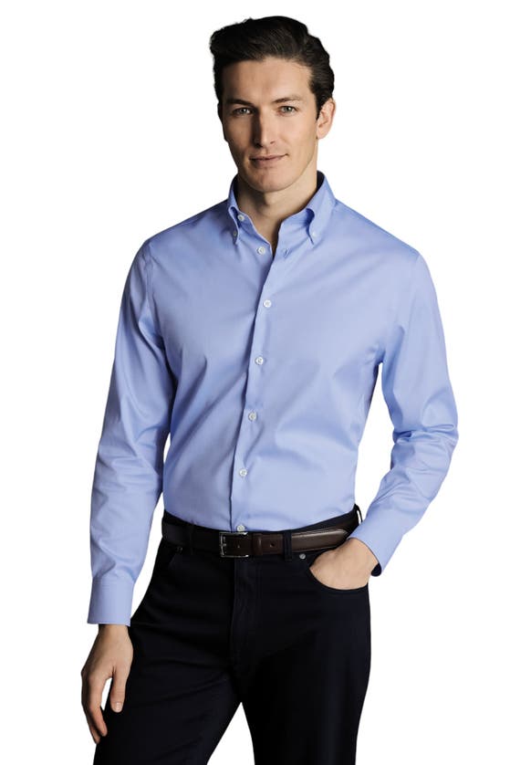 CHARLES TYRWHITT CHARLES TYRWHITT NON-IRON BUTTON-DOWN OXFORD SLIM FIT SHIRT SINGLE CUFF