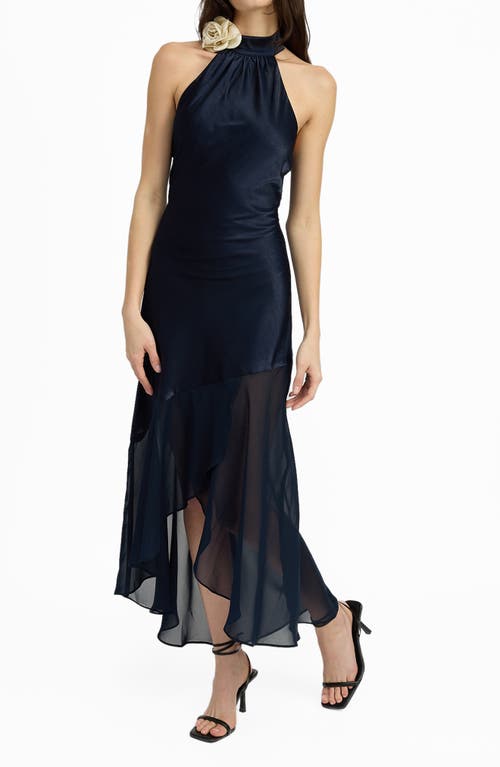 Shop En Saison Hudson Satin High-low Midi Dress In Navy