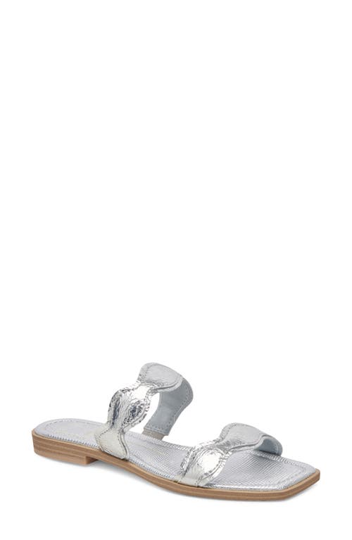 Ilva Slide Sandal in Silver Distressed Leather