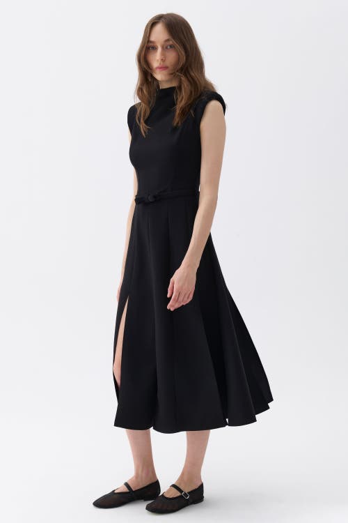 Nocturne Padded Shoulder Midi Dress In Black