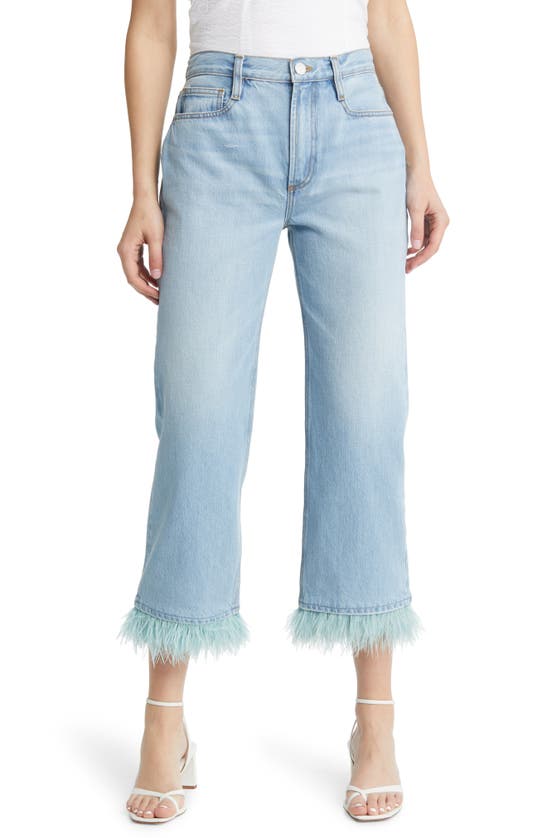 Frame Le Jane Faux Feather Hem High Waist Ankle Wide Leg Jeans In Legacy Clean