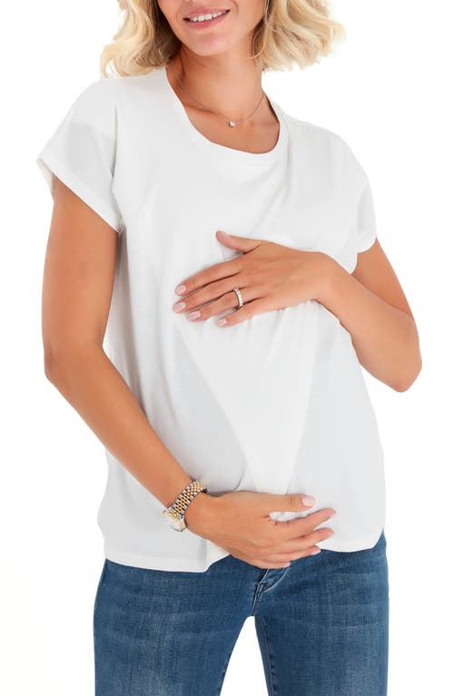 Crossover Short Sleeve Cotton Maternity/Nursing Top in Ecru