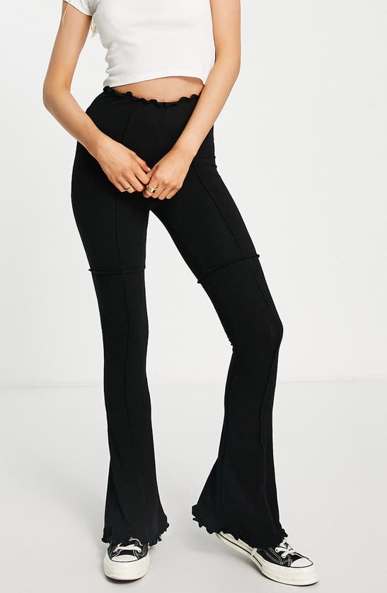 Topshop High Waist Ruffle Flare Leg Trousers In Black