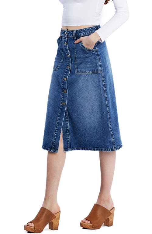 Shop Wash Lab Denim Button Front A-line Denim Skirt In Shark Blue