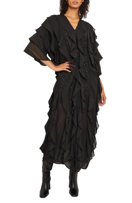 Misook Embellished Tiered Ruffle Chiffon Maxi Dress in Black at Nordstrom, Size Medium