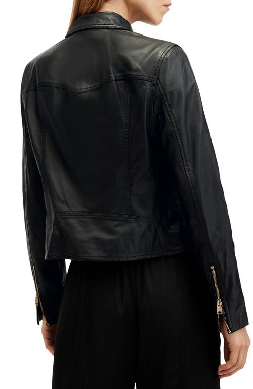 Shop Allsaints Vela Leather Biker Jacket In Black/gold