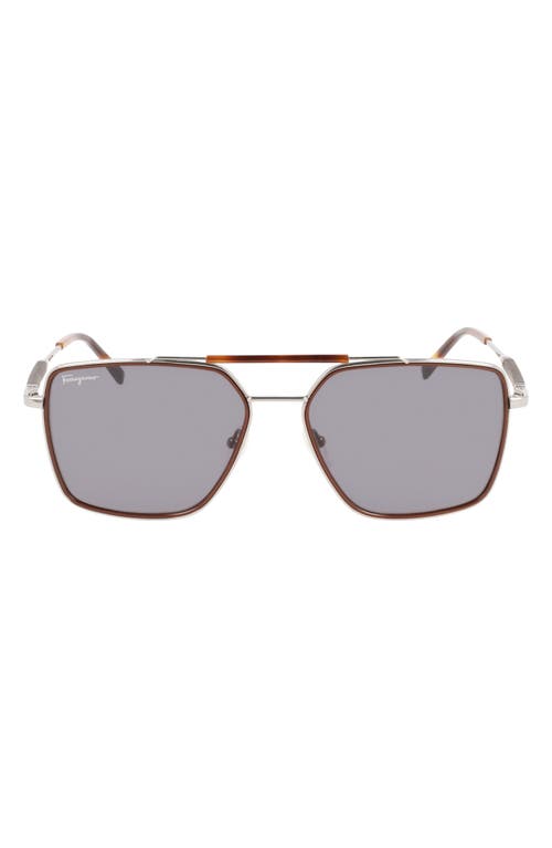 Ferragamo 59mm Rectangular Sunglasses In Dark Ruthenium/brown