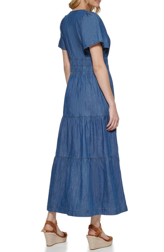 Tommy Hilfiger Chambray Short Sleeve Maxi Dress In Medium Benson