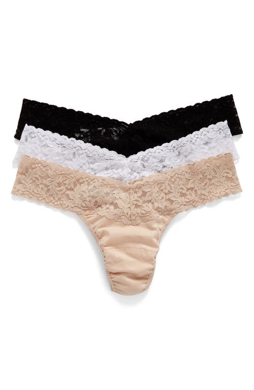 Hanky Panky 3-pack Low Rise Thong In Black/white/chai