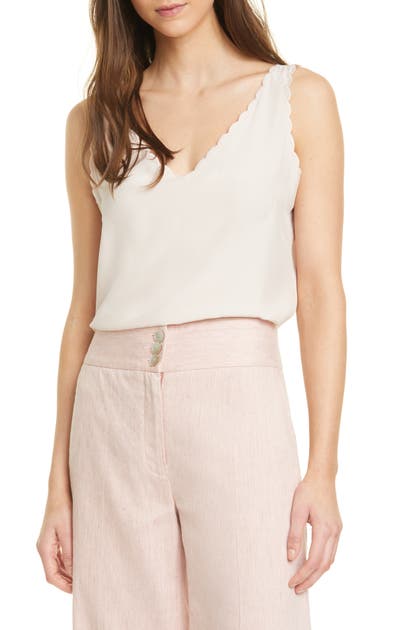 Rebecca Taylor Scallop Detail Silk Charmeuse Tank In Cloud