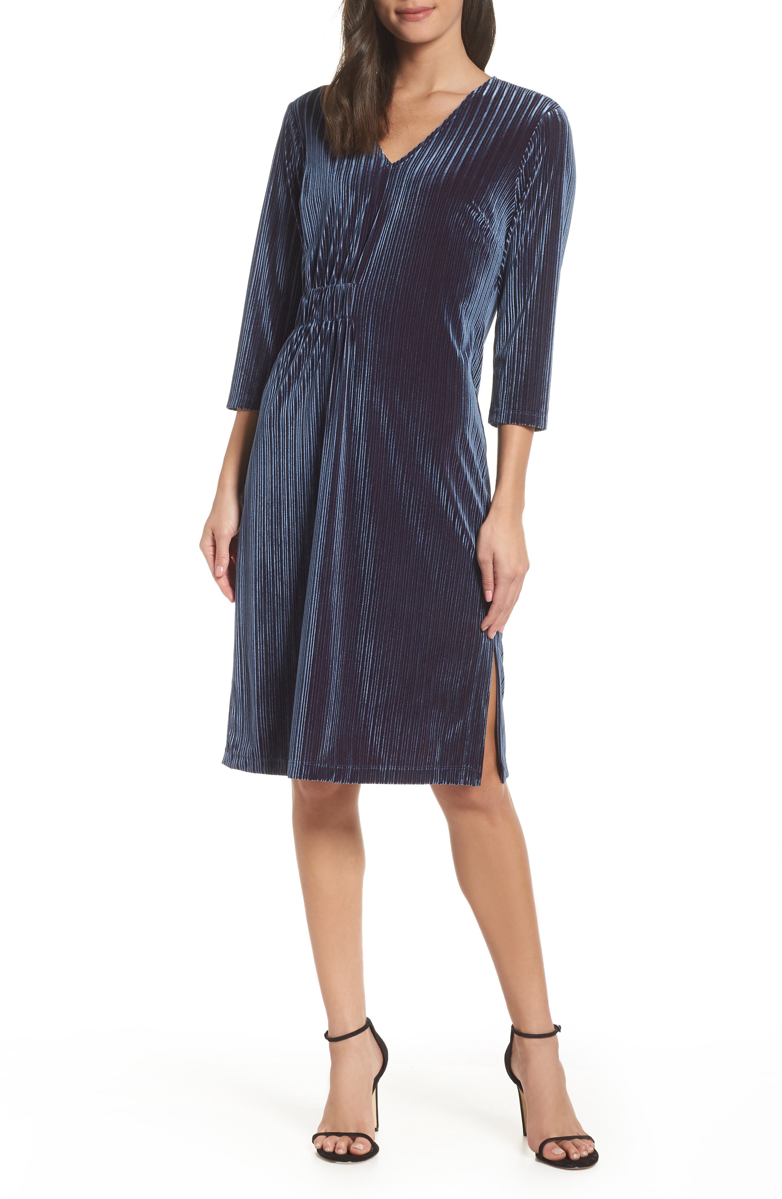 Chelsea28 Stripe Velvet Burnout Dress In Navy Dusk ModeSens