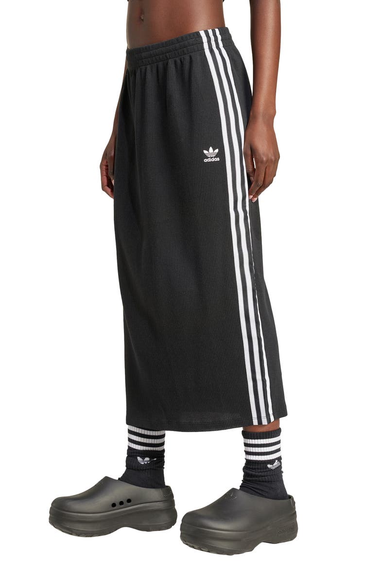 adidas 3-Stripes Knit Midi Skirt, Main, color, Black