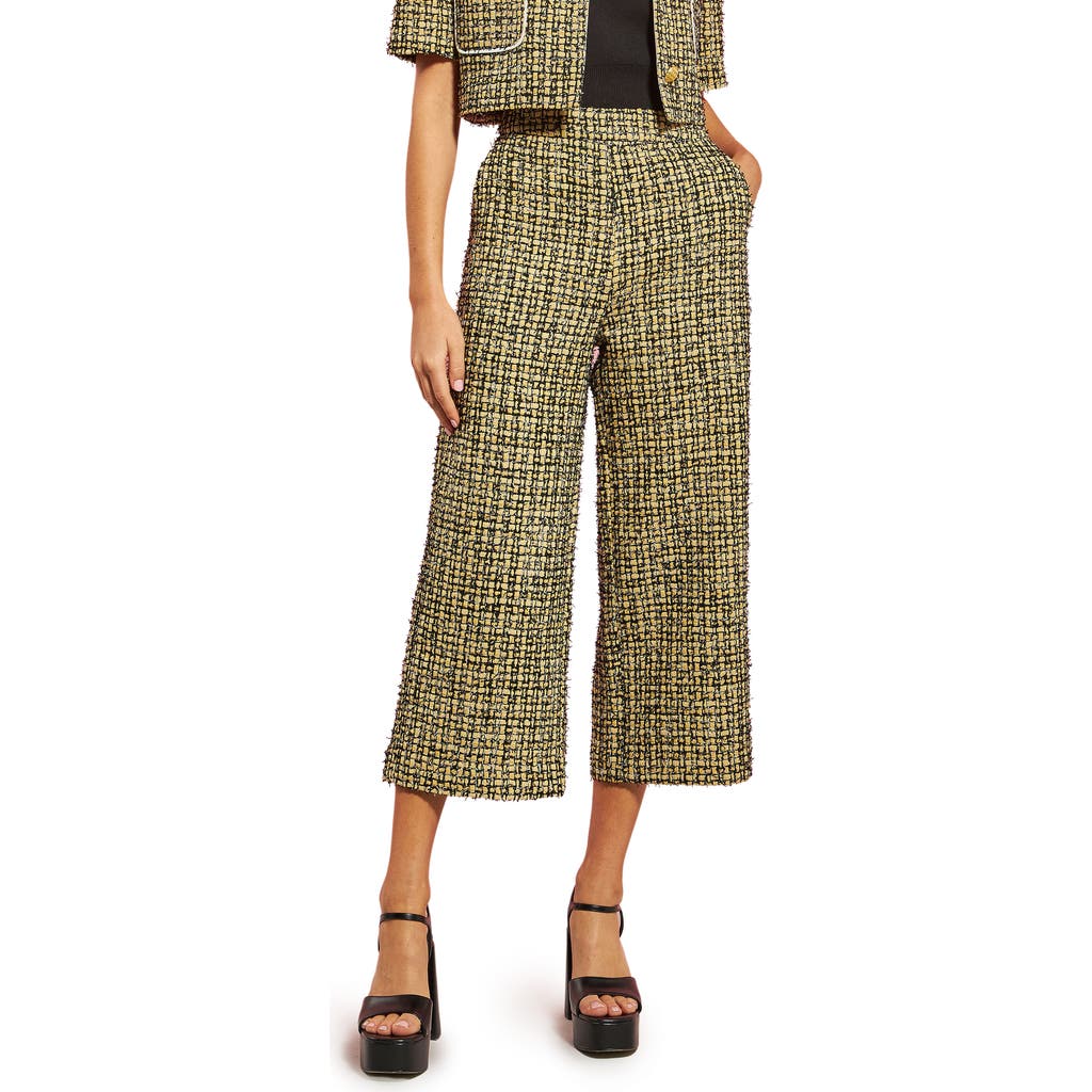 English Factory Premium Tweed Culotte Pants In Yellow/black