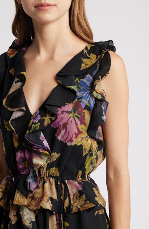Kobi Halperin Lesley Floral-print Ruffle Maxi Dress In Black Multi