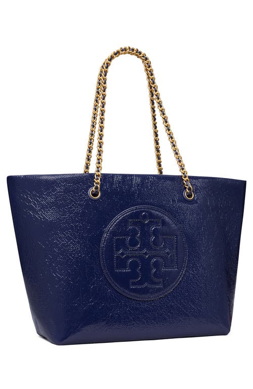 Shop Tory Burch Ella Chain Crinkle Leather Tote In Tory Navy