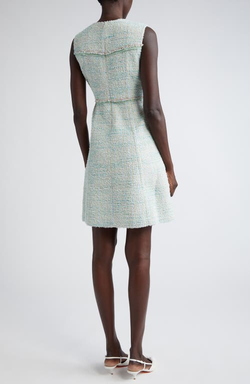 Shop St John St. John Collection Light Textured Eyelash Tweed A-line Dress In Mint/ecru Multi