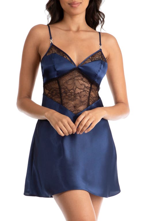 In Bloom by Jonquil Noelle Satin & Lace Chemise in Bright Navy