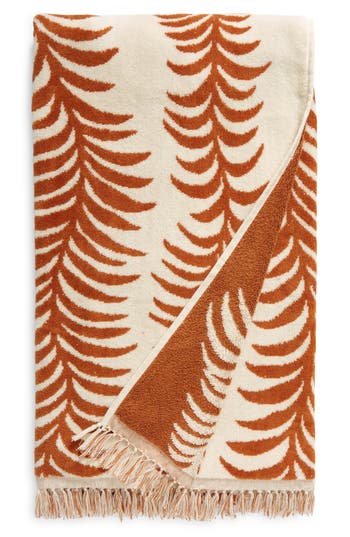 Business & Pleasure Co. Business And Pleasure Co Palm Print Fringe Cotton Beach Towel In Brown