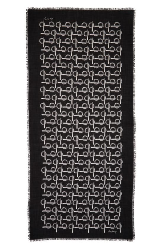 Shop Burberry 'b' Wool Woven Scarf In Silver