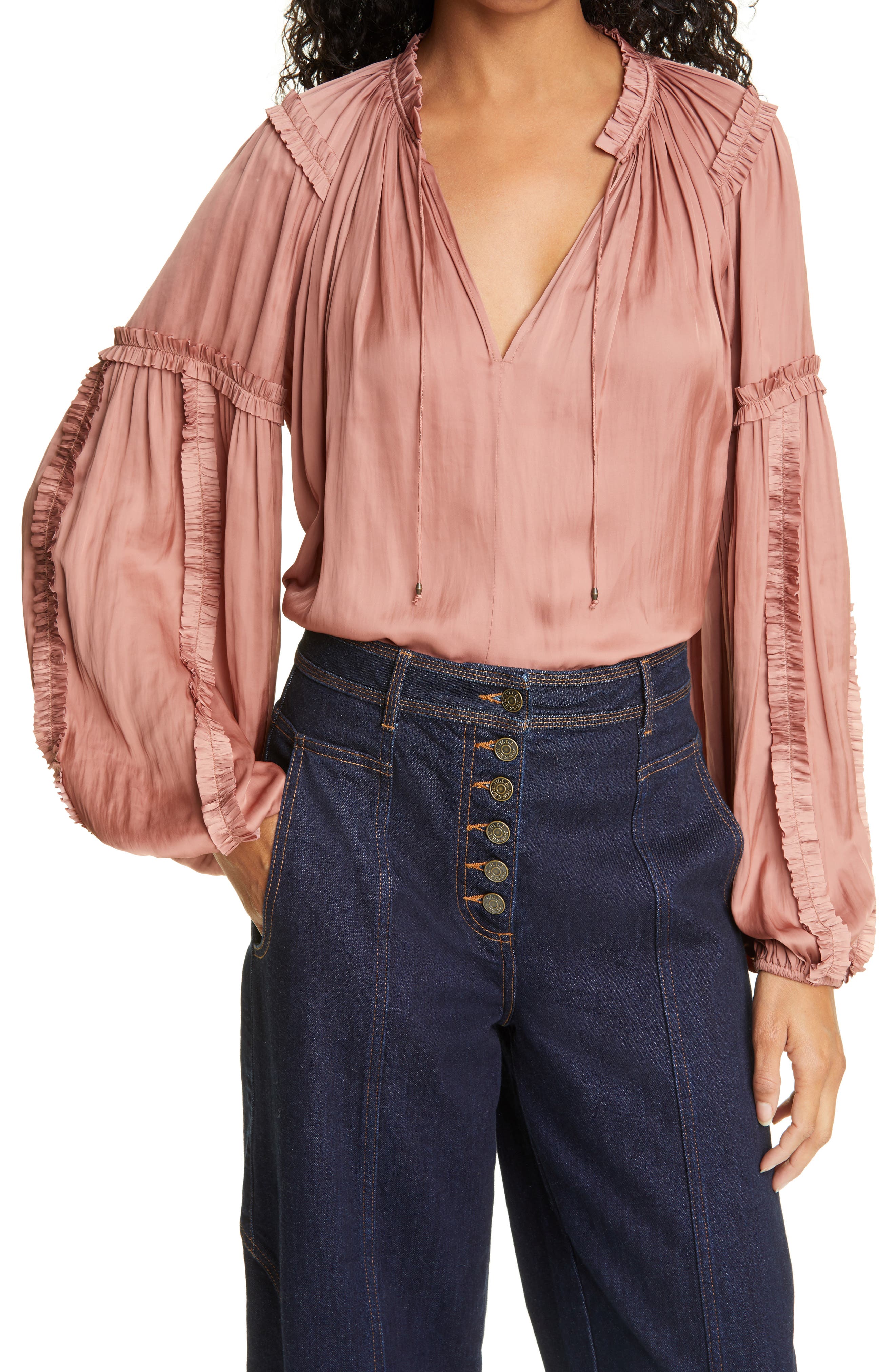 ruffle satin blouse