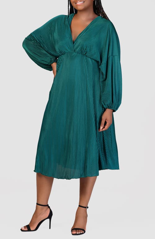 24seven Comfort Apparel Plus Size Shimmer V-neck Midi Dress In Hunter