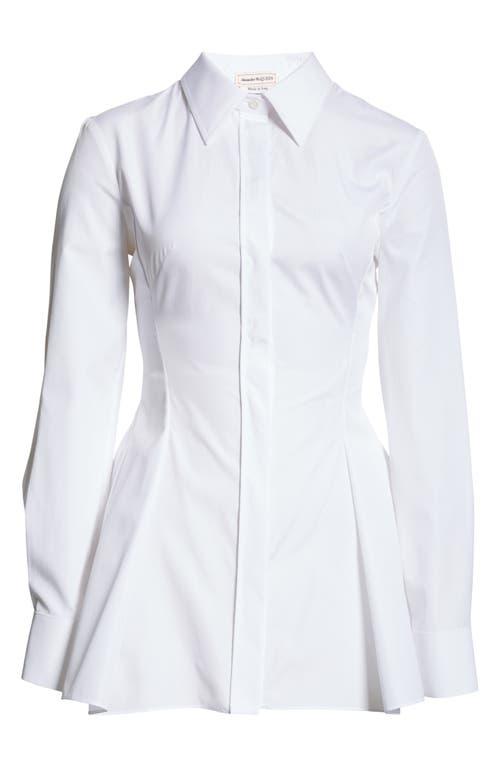 Alexander Mcqueen Peplum Flare Cotton Poplin Button-up Shirt In Optical White