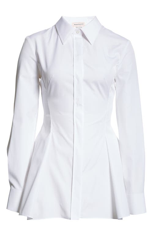 Shop Alexander Mcqueen Peplum Flare Cotton Poplin Button-up Shirt In Optical White