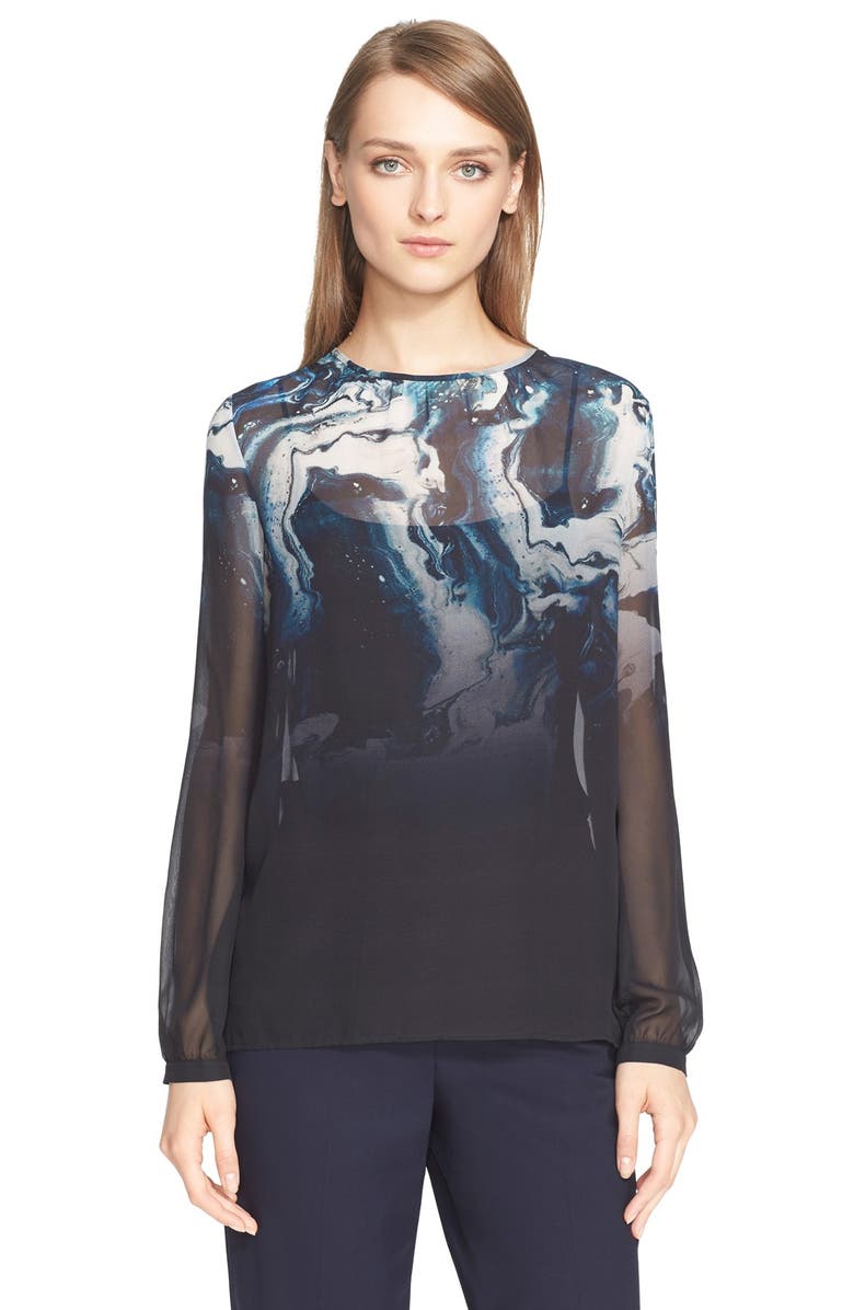 St. John Collection Marble Degrade Print Silk Georgette Blouse with ...