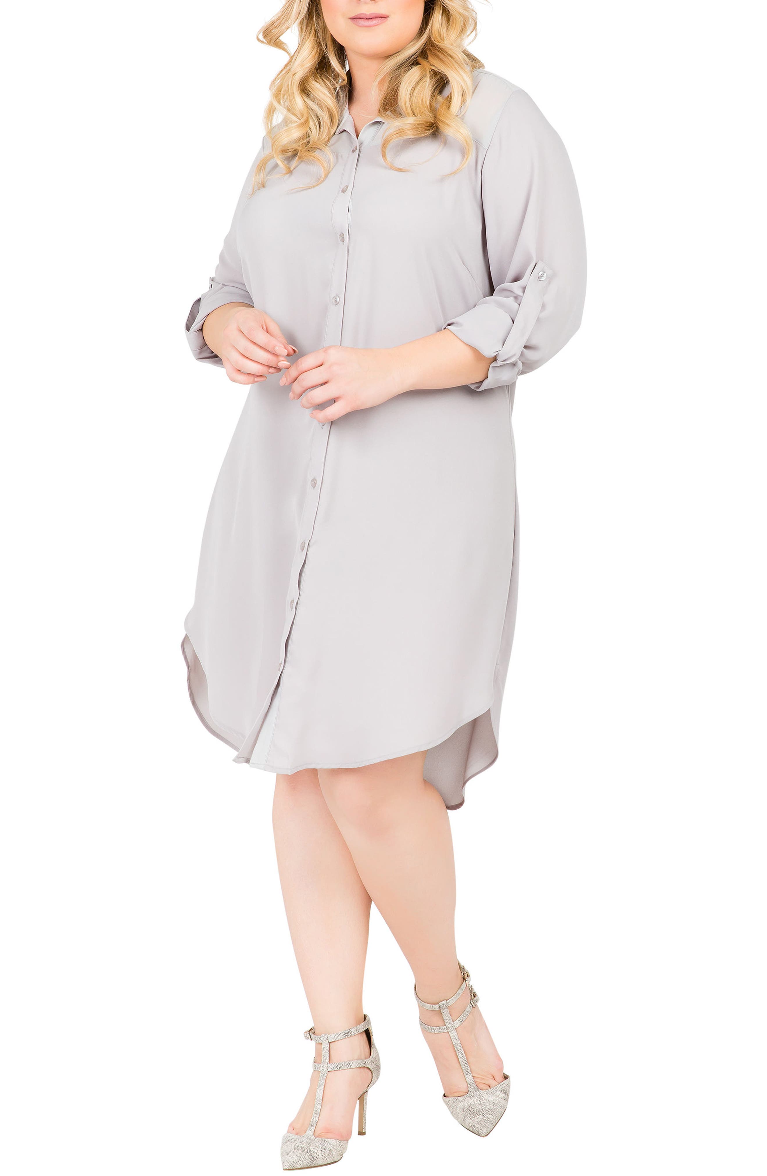 Plus Size Standards & Practices Solenn Roll Sleeve Georgette Shirtdress