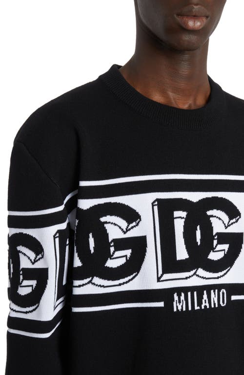 Shop Dolce & Gabbana Dolce&gabbana Dg Logo Jacquard Crewneck Sweater In Nero/bianco