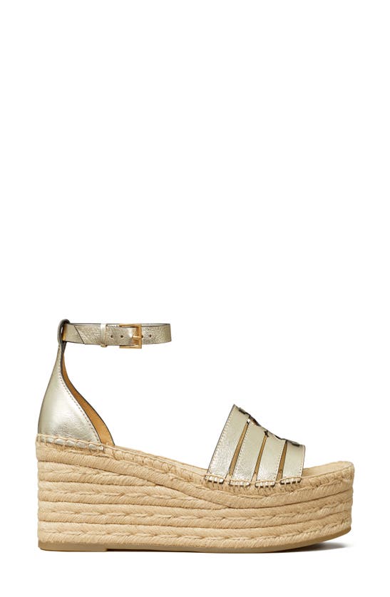 Shop Tory Burch Ines Ankle Strap Espadrille Platform Wedge Sandal In Spark Gold