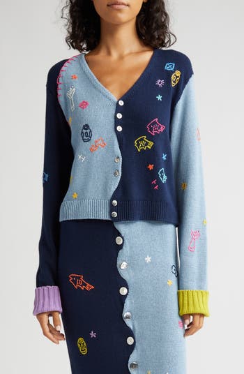 YanYan Curious Embroidered V-Neck Cardigan | Nordstrom