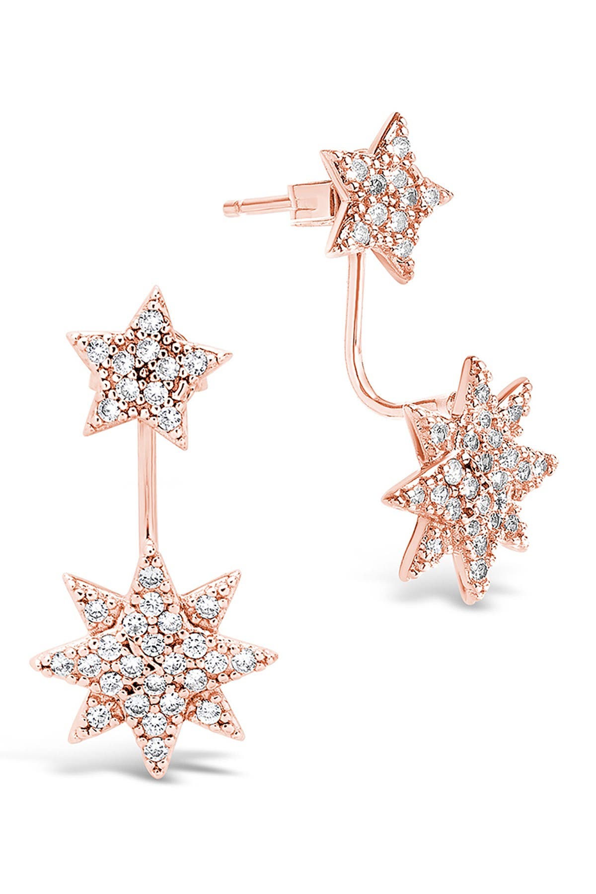 Sterling Forever 14k Rose Gold Plated Cz Burst Jacket Earrings In Rose Gold