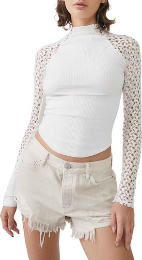 Free People Clemente Mixed Media Stretch Cotton Top Nordstrom