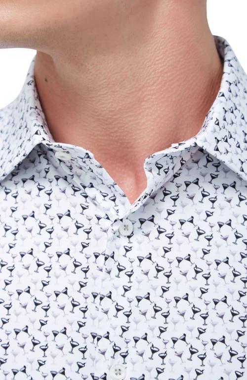 Shop Bugatchi James Ooohcotton® Martini Print Button-up Shirt In White