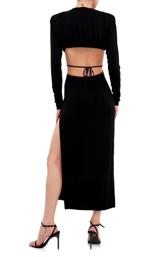 Grey Lab Cutout Waist Long Sleeve Cotton Dress In Black