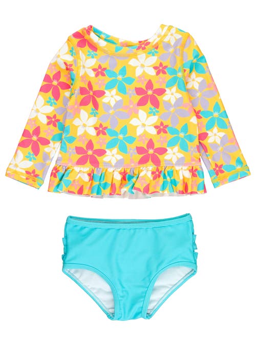 Shop Rufflebutts Girls Upf50+ Long Sleeve Rash Guard Bikini In Endless Summer Floral