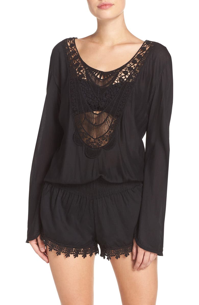 Elan Crochet Inset CoverUp Romper Nordstrom