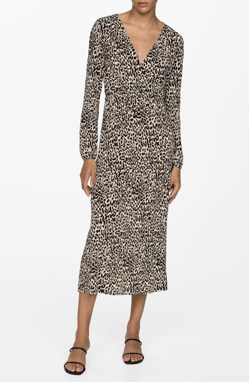 Mango Leopard Long Sleeve Gown In Ecru