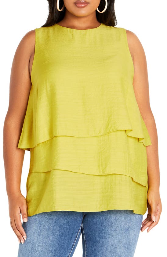 City Chic Briella Tiered Sleeveless Top In Lush Lime
