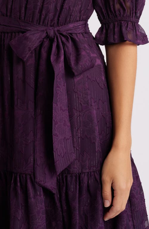 Eliza J Metallic Puff Sleeve Chiffon Cocktail Dress In Plum