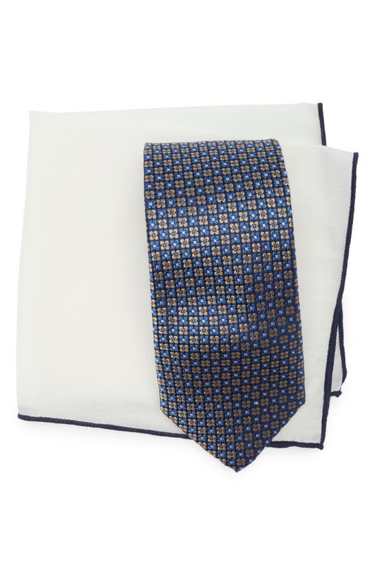 Hickey Freeman Neat Silk Tie And Pocket Sqare Gift Set In Purple