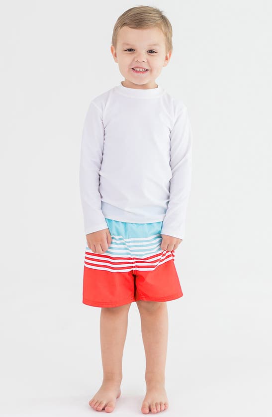Shop Ruggedbutts Shining Sea Long Sleeve Two-piece Rashguard Swimsuit In White Multi