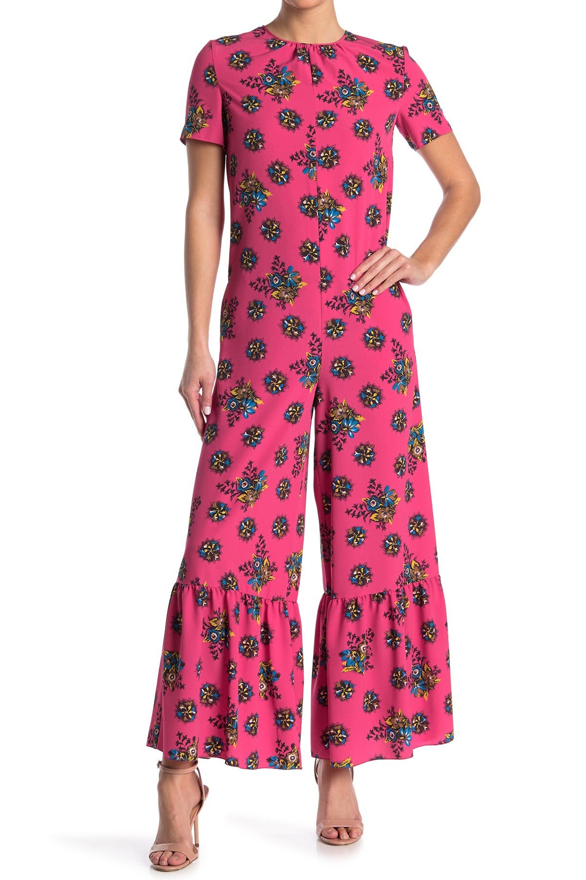Red Valentino Patterned Ruffle Hem Jumpsuit In Magenta Fa9