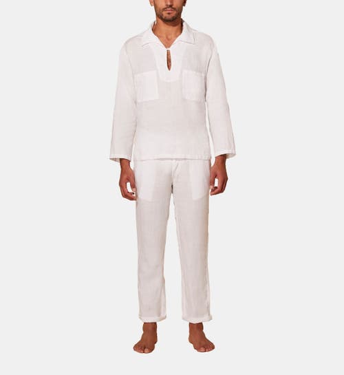 Men's Linen Solid Shirt in Blanc