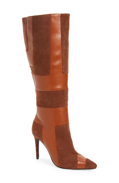 Brown stiletto on sale knee high boots