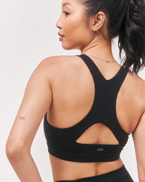 Rebody Active Swift Keyhole Racerback Cloudlux Bra In Metropolis Black