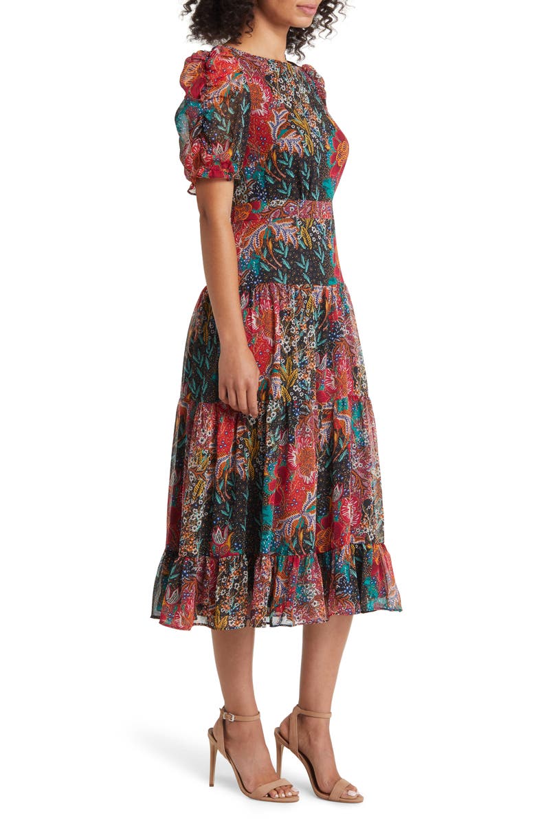Vince Camuto Floral Puff Sleeve Chiffon Midi Dress | Nordstrom