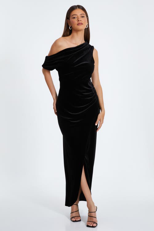 Quiz Velvet Asymmetric Maxi Dress In Black